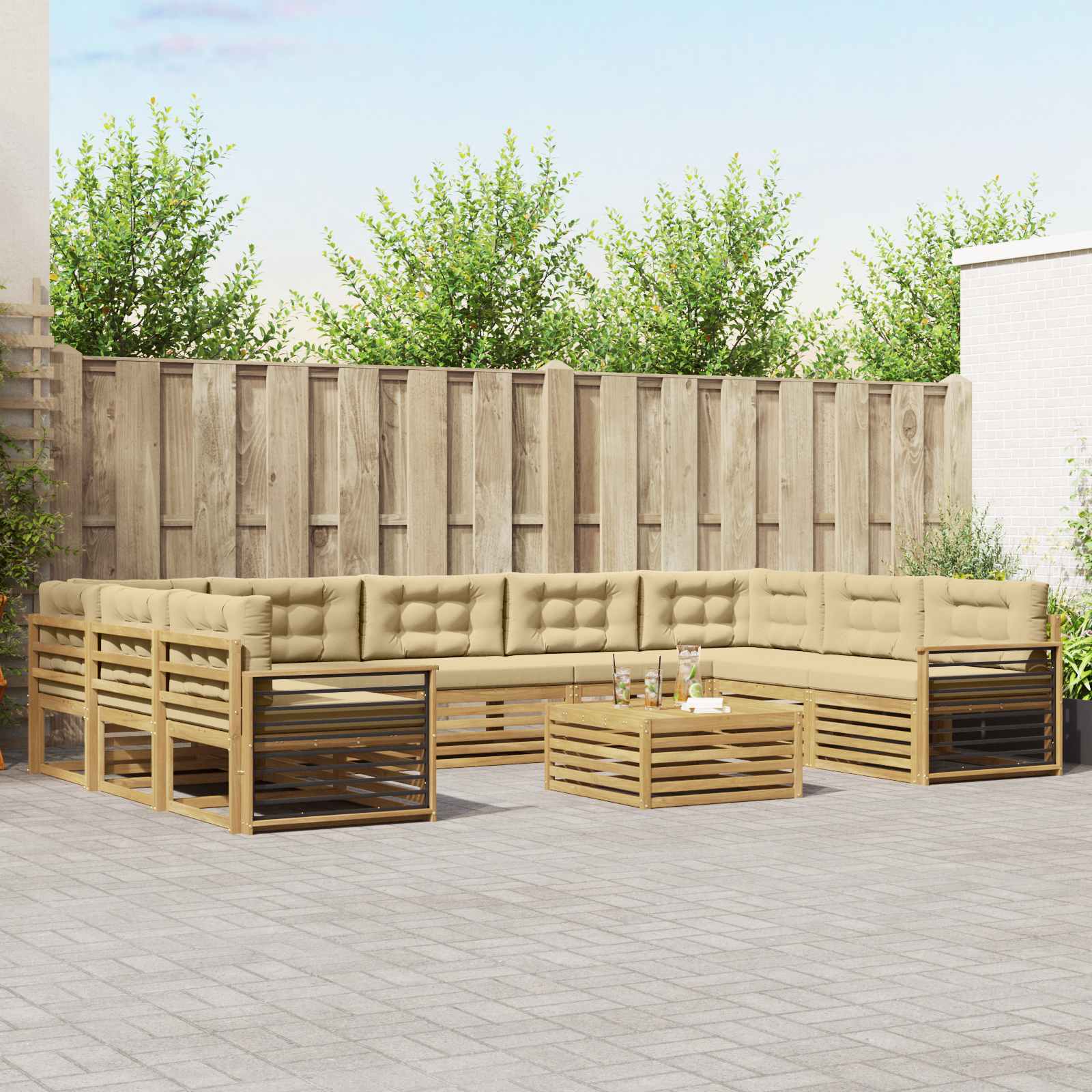 Outdoor-Sofagarnitur 10 pcs Weiß und Beige Massivholz Akazie