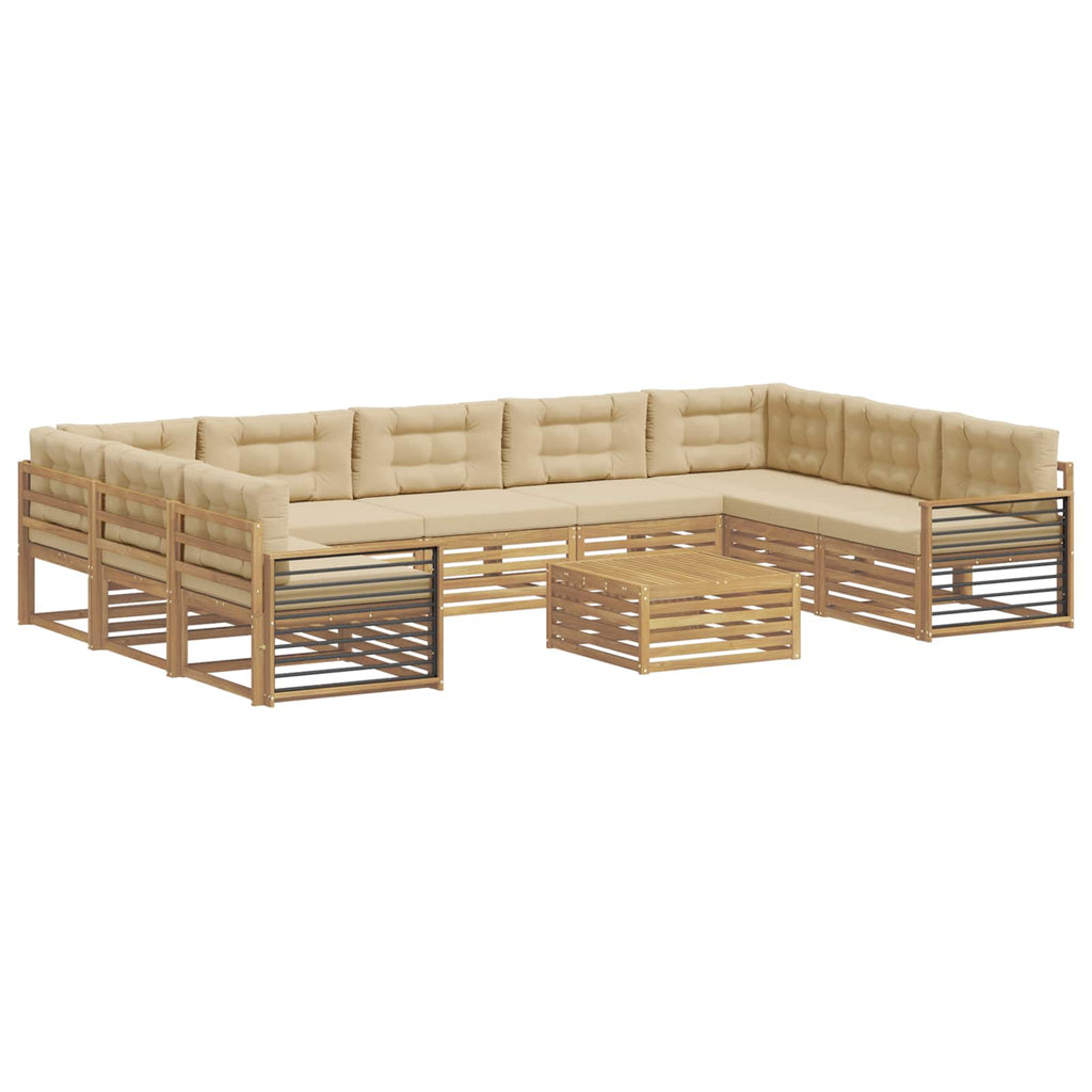 Outdoor-Sofagarnitur 10 pcs Weiß und Beige Massivholz Akazie