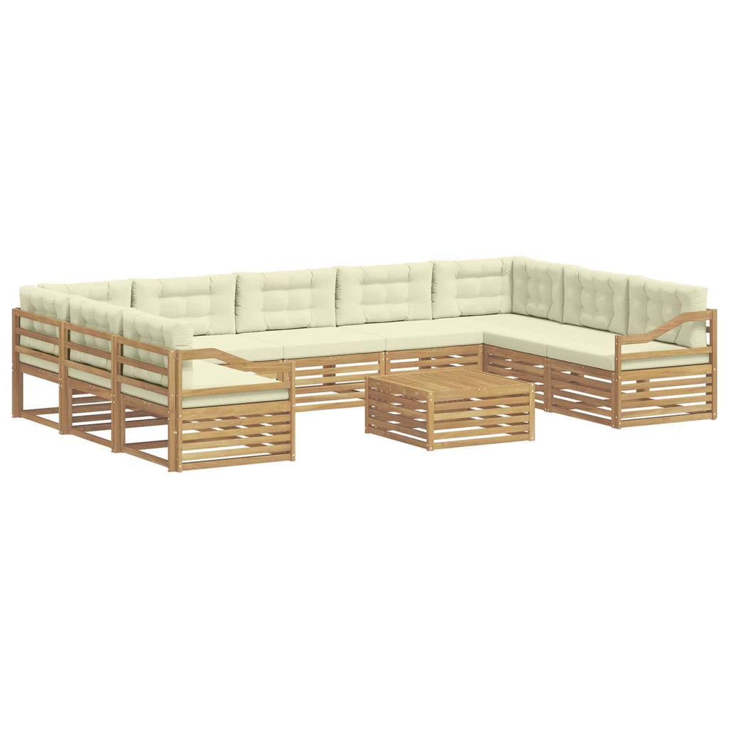 Outdoor-Sofagarnitur mit Kissen 10 pcs Weiß und Creme Polyester