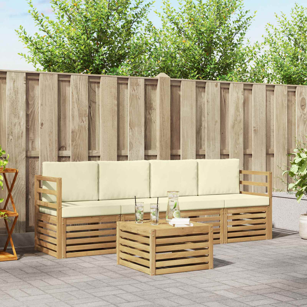 Outdoor-Sofagarnitur mit Kissen 5 pcs Weiß und Creme Polyester