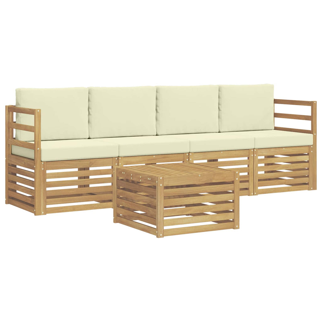 Outdoor-Sofagarnitur mit Kissen 5 pcs Weiß und Creme Polyester