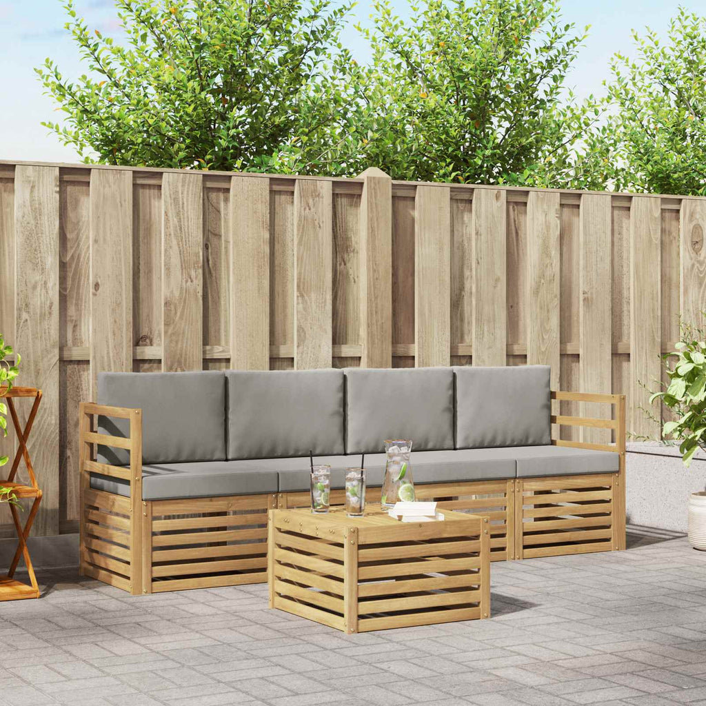 Outdoor-Sofagarnitur 5 pcs Weiß und Hellgrau Polyester