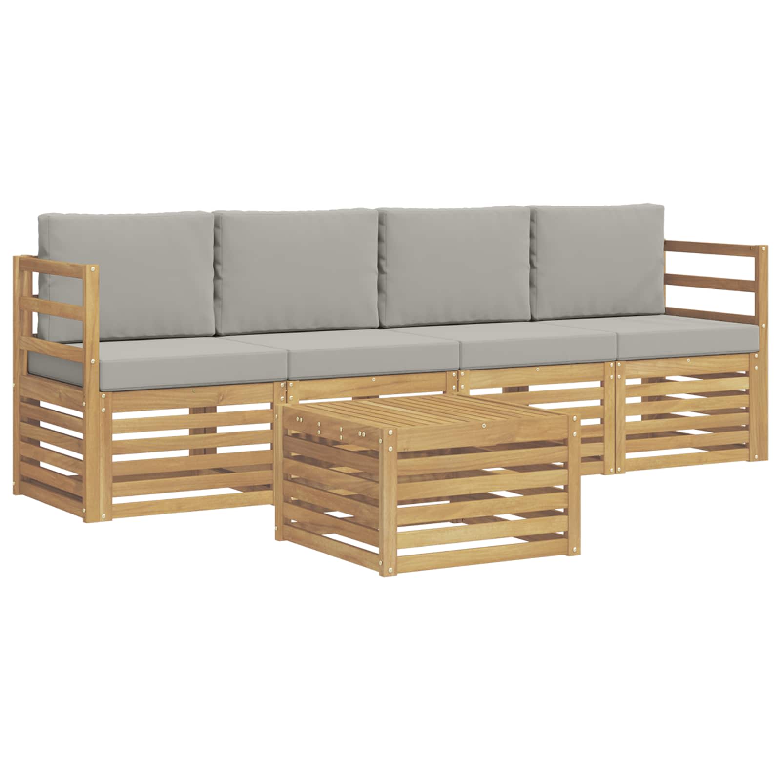 Outdoor-Sofagarnitur 5 pcs Weiß und Hellgrau Polyester