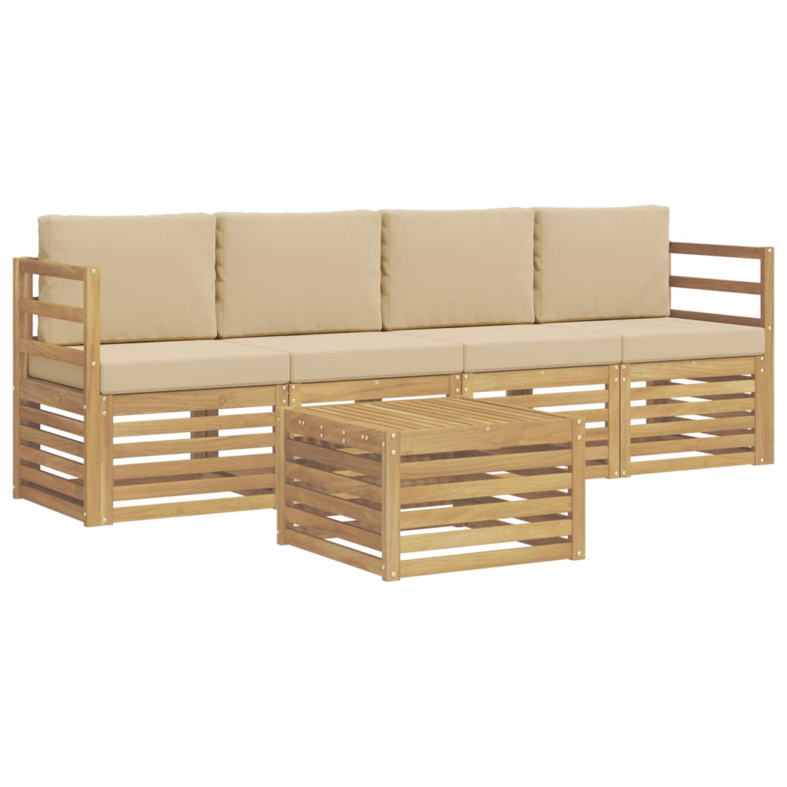 Outdoor-Sofagarnitur mit Kissen 5 pcs Weiß und Beige Polyester