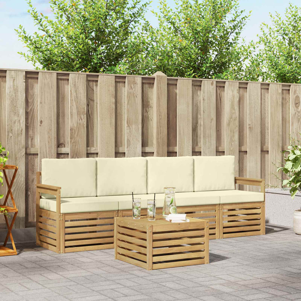 Outdoor-Sofagarnitur mit Kissen 5 pcs Weiß und Creme Polyester