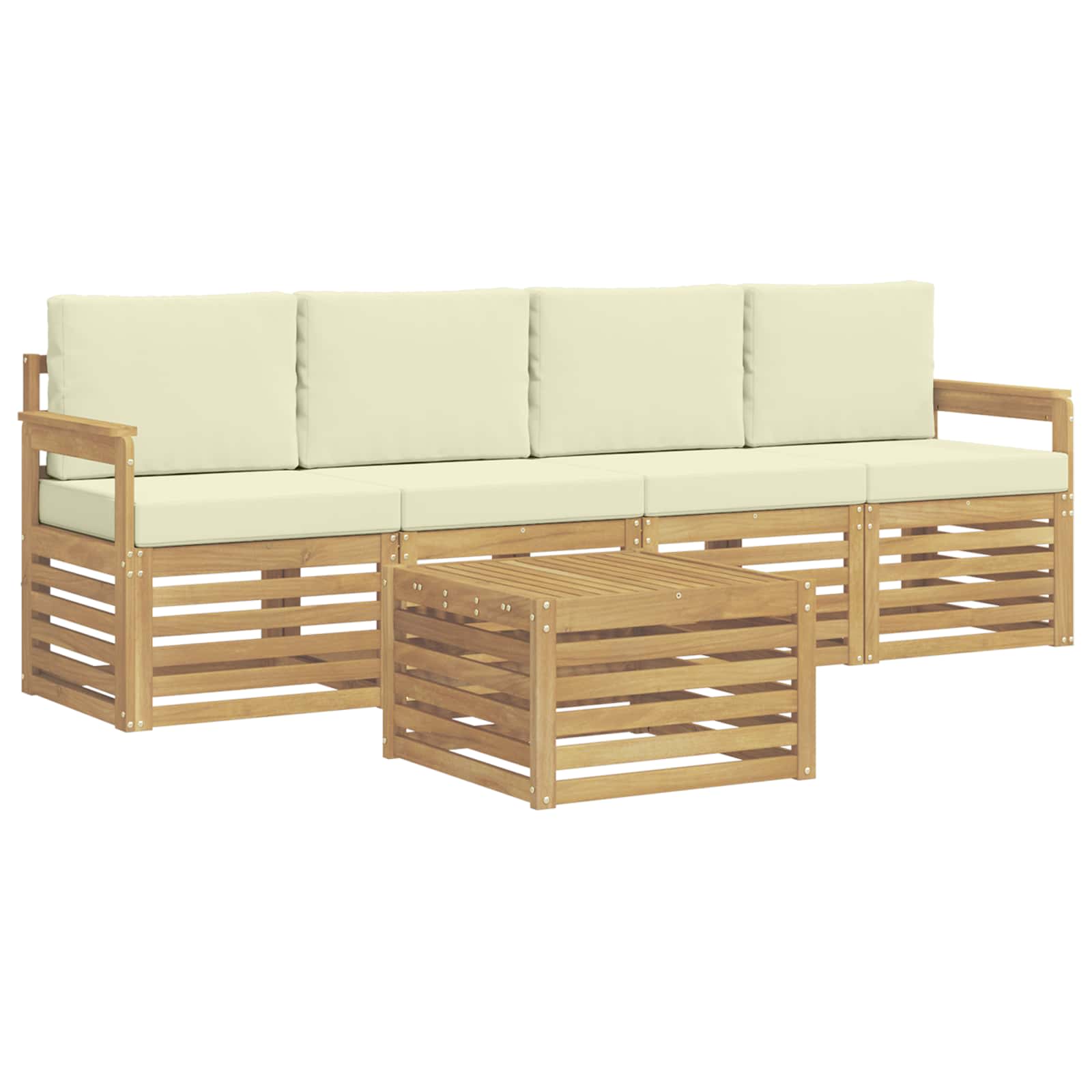 Outdoor-Sofagarnitur mit Kissen 5 pcs Weiß und Creme Polyester