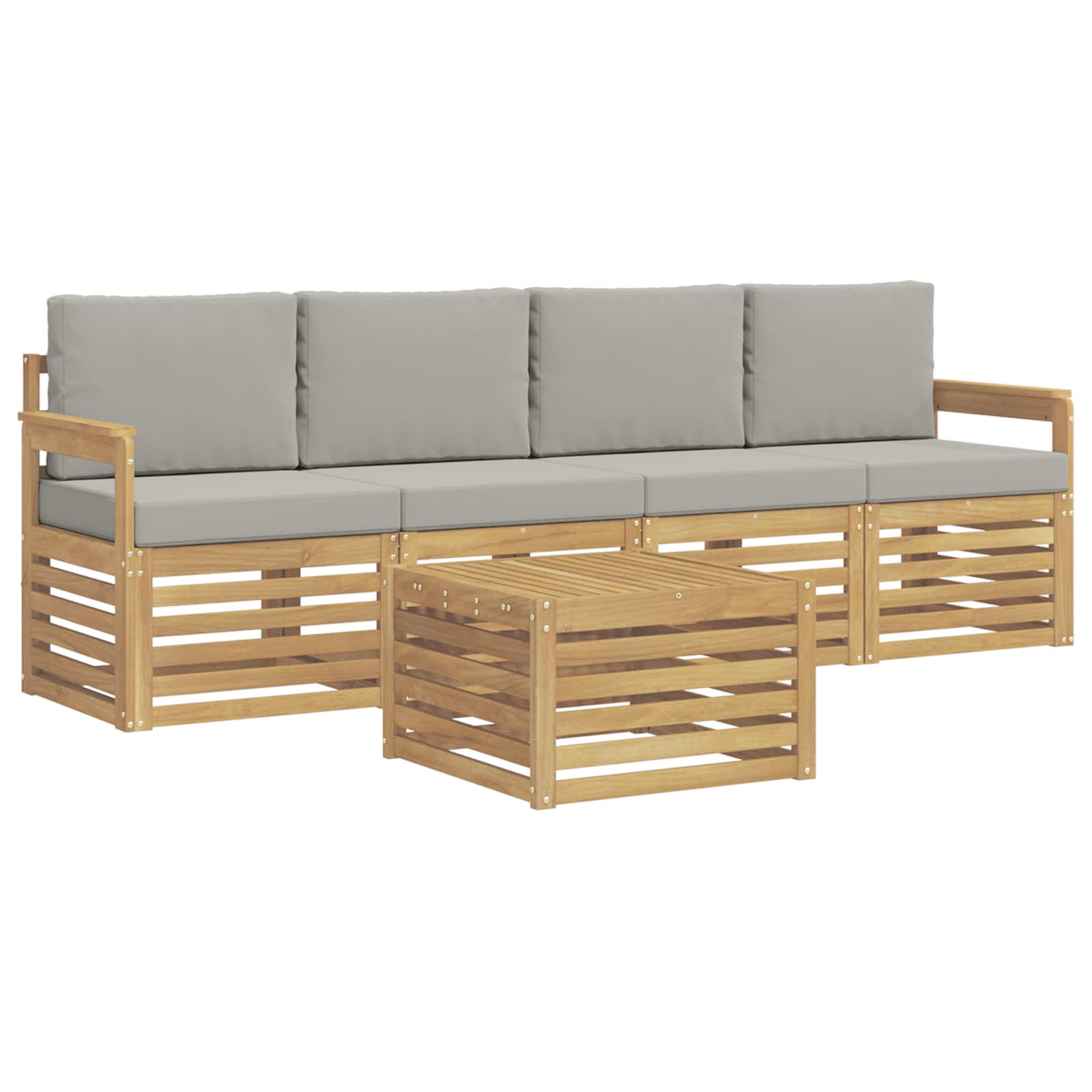 Outdoor-Sofagarnitur 5 pcs Weiß und Hellgrau Polyester