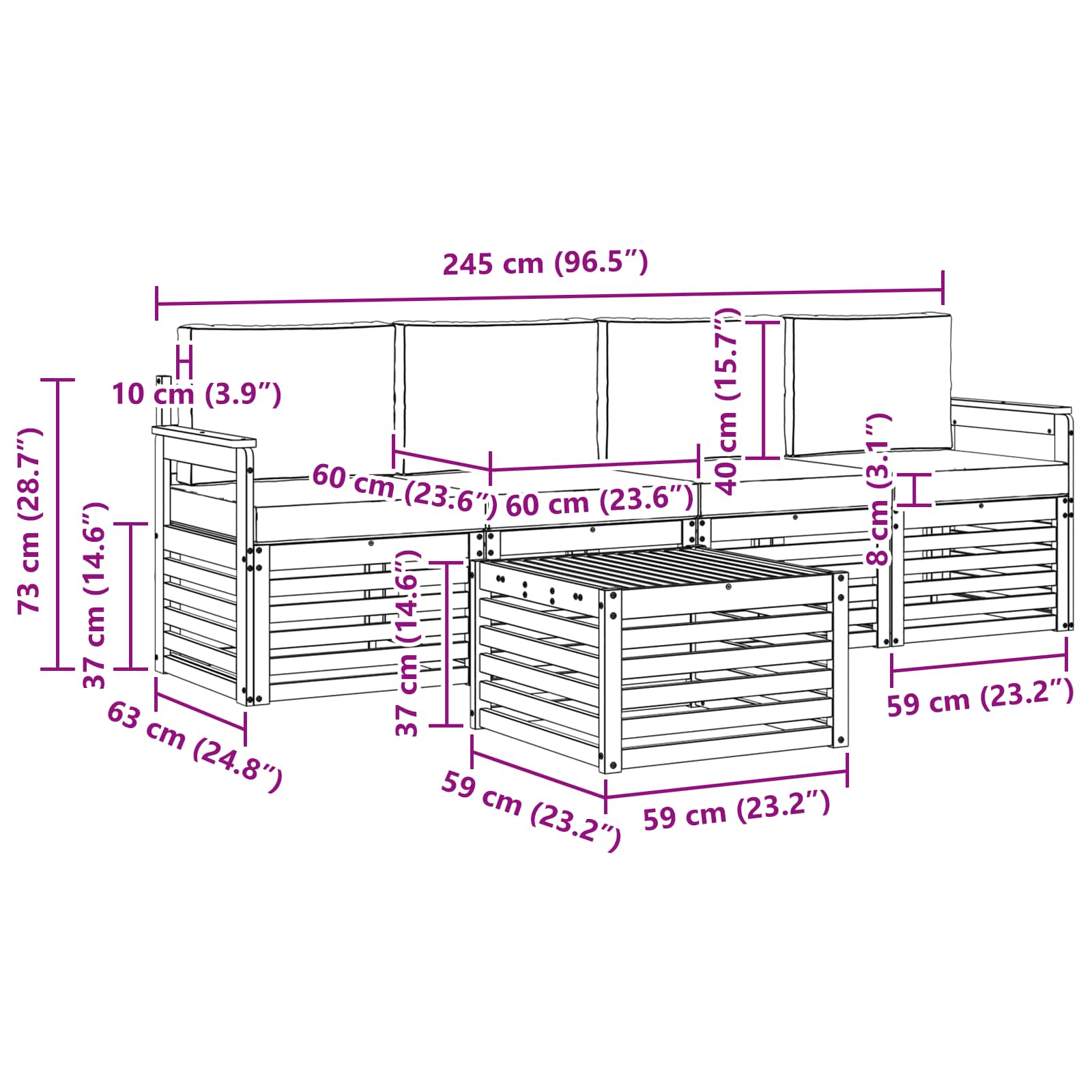 Outdoor-Sofagarnitur 5 pcs Weiß und Hellgrau Polyester