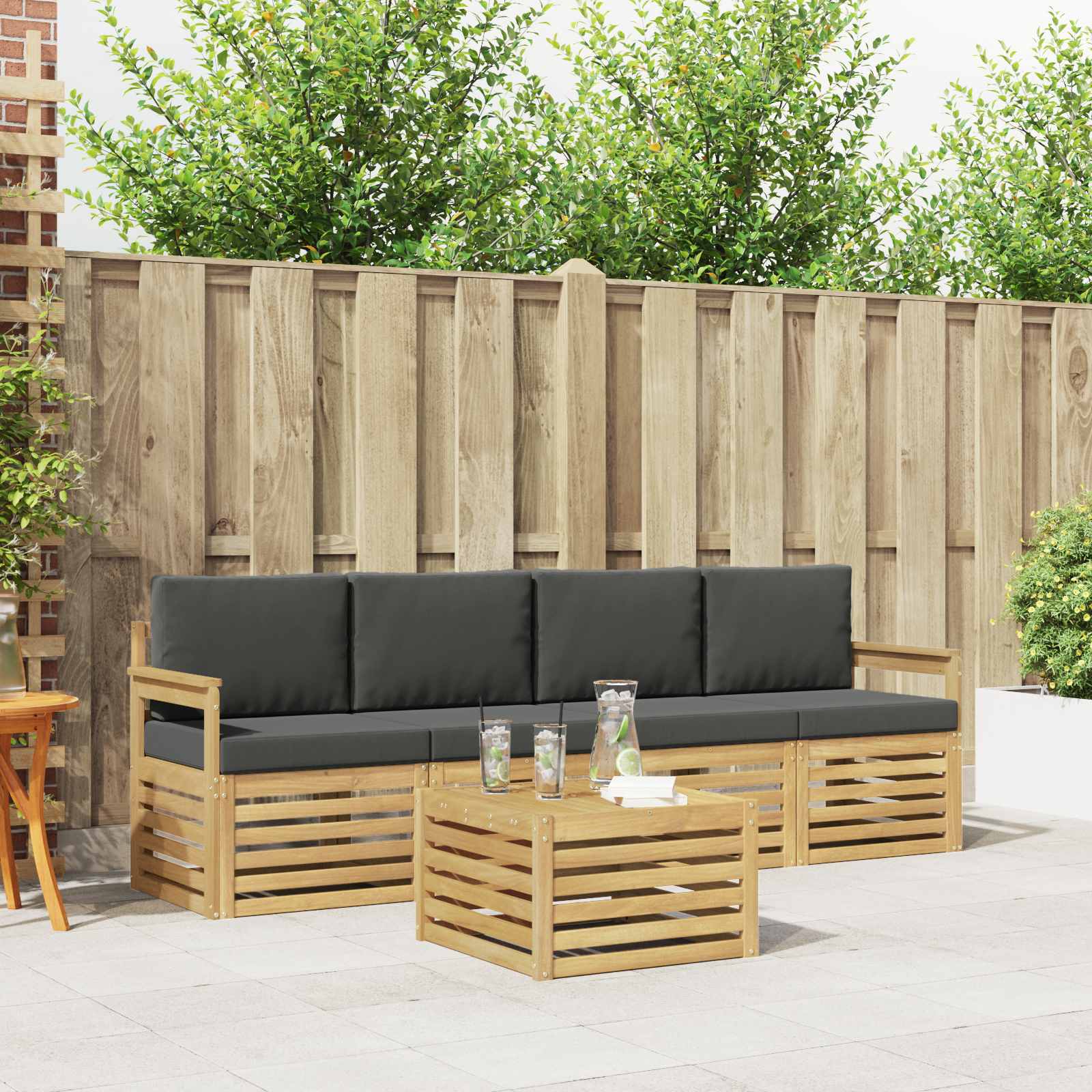 Outdoor-Sofagarnitur 5 pcs Weiß und Anthrazit Polyester