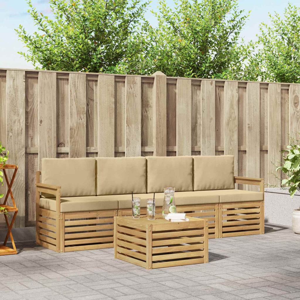 Outdoor-Sofagarnitur mit Kissen 5 pcs Weiß und Beige Polyester