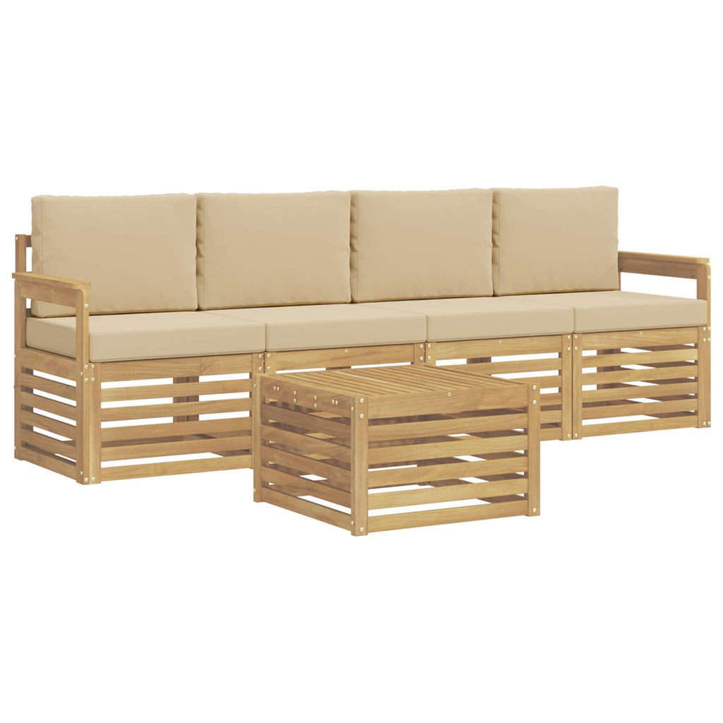 Outdoor-Sofagarnitur mit Kissen 5 pcs Weiß und Beige Polyester
