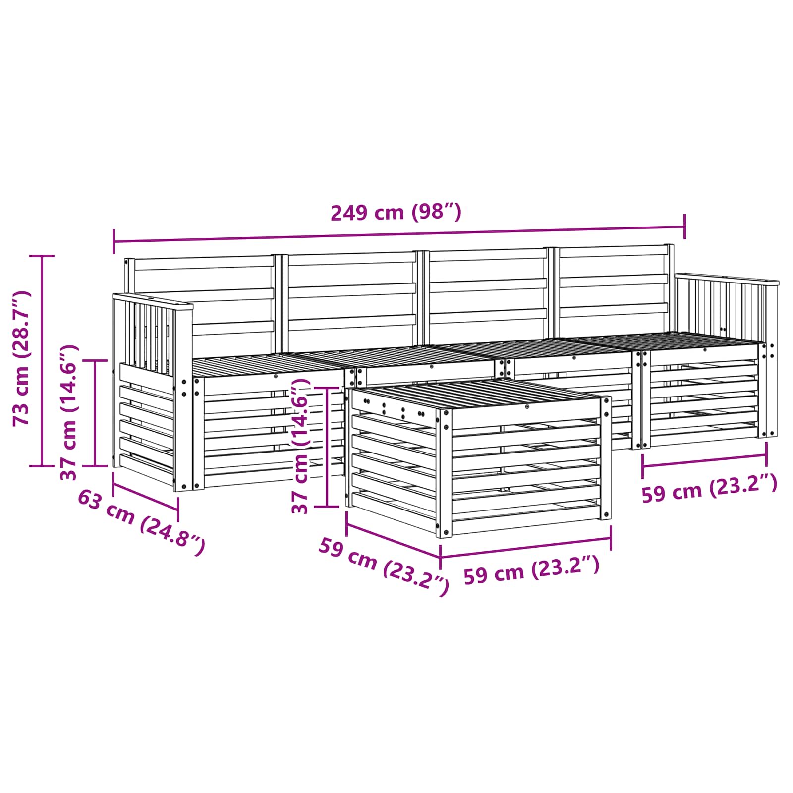 Outdoor-Sofagarnitur 5 pcs Weiß Massivholz Akazie