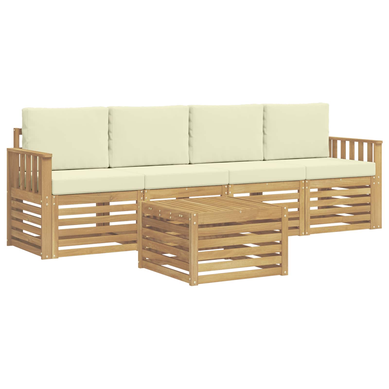 Outdoor-Sofagarnitur mit Kissen 5 pcs Weiß und Creme Polyester