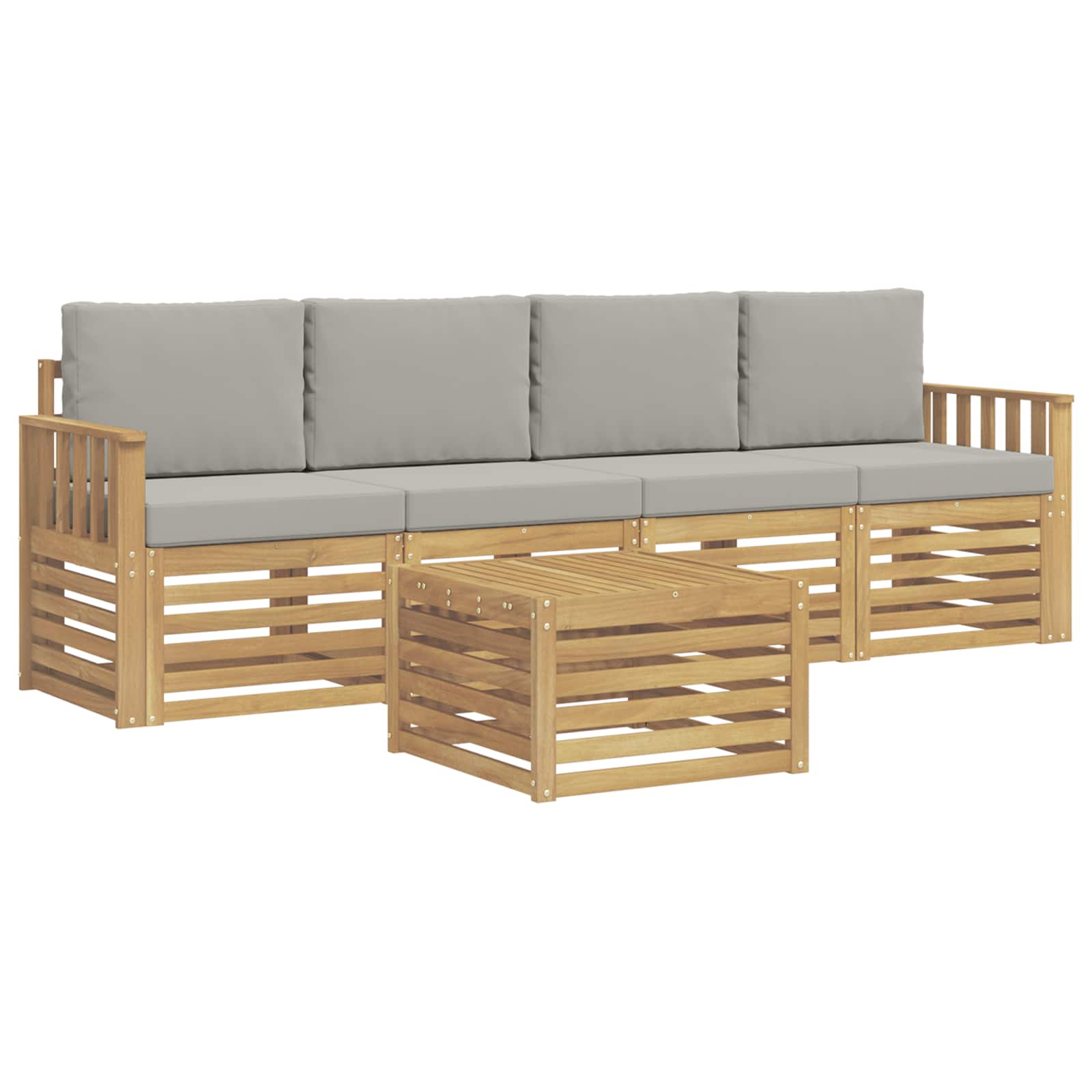 Outdoor-Sofagarnitur 5 pcs Weiß und Hellgrau Polyester