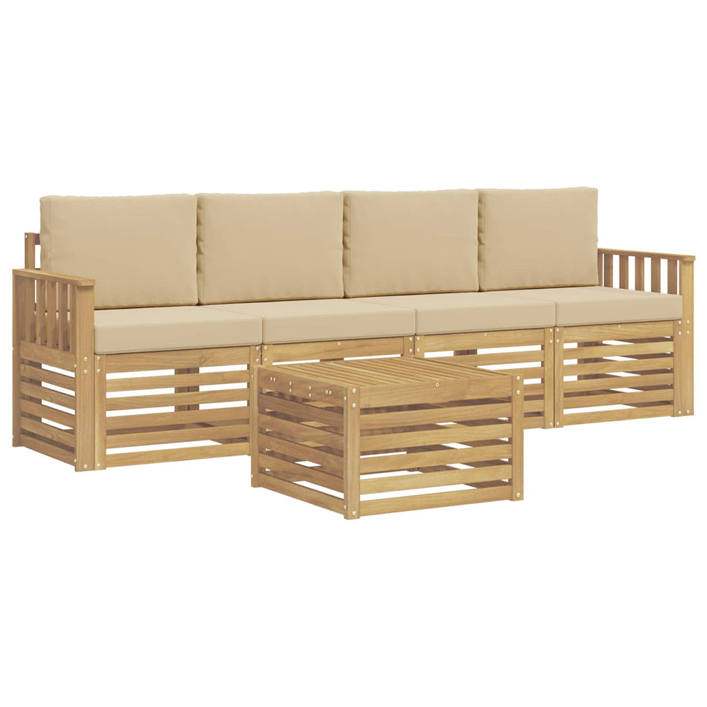 Outdoor-Sofagarnitur mit Kissen 5 pcs Weiß und Beige Polyester