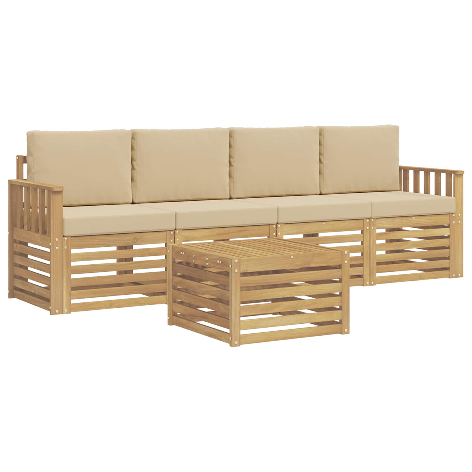 Outdoor-Sofagarnitur mit Kissen 5 pcs Weiß und Beige Polyester