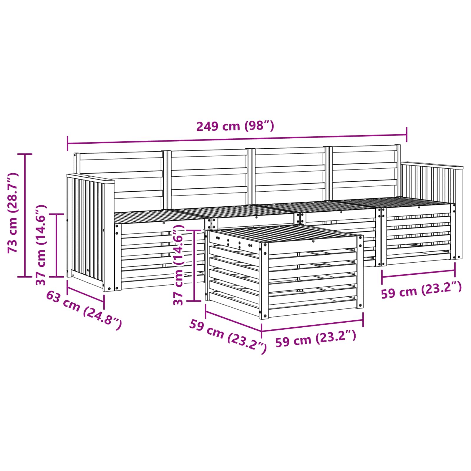 Outdoor-Sofagarnitur 5 pcs Weiß Massivholz Akazie