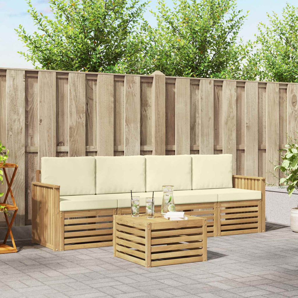 Outdoor-Sofagarnitur mit Kissen 5 pcs Weiß und Creme Polyester