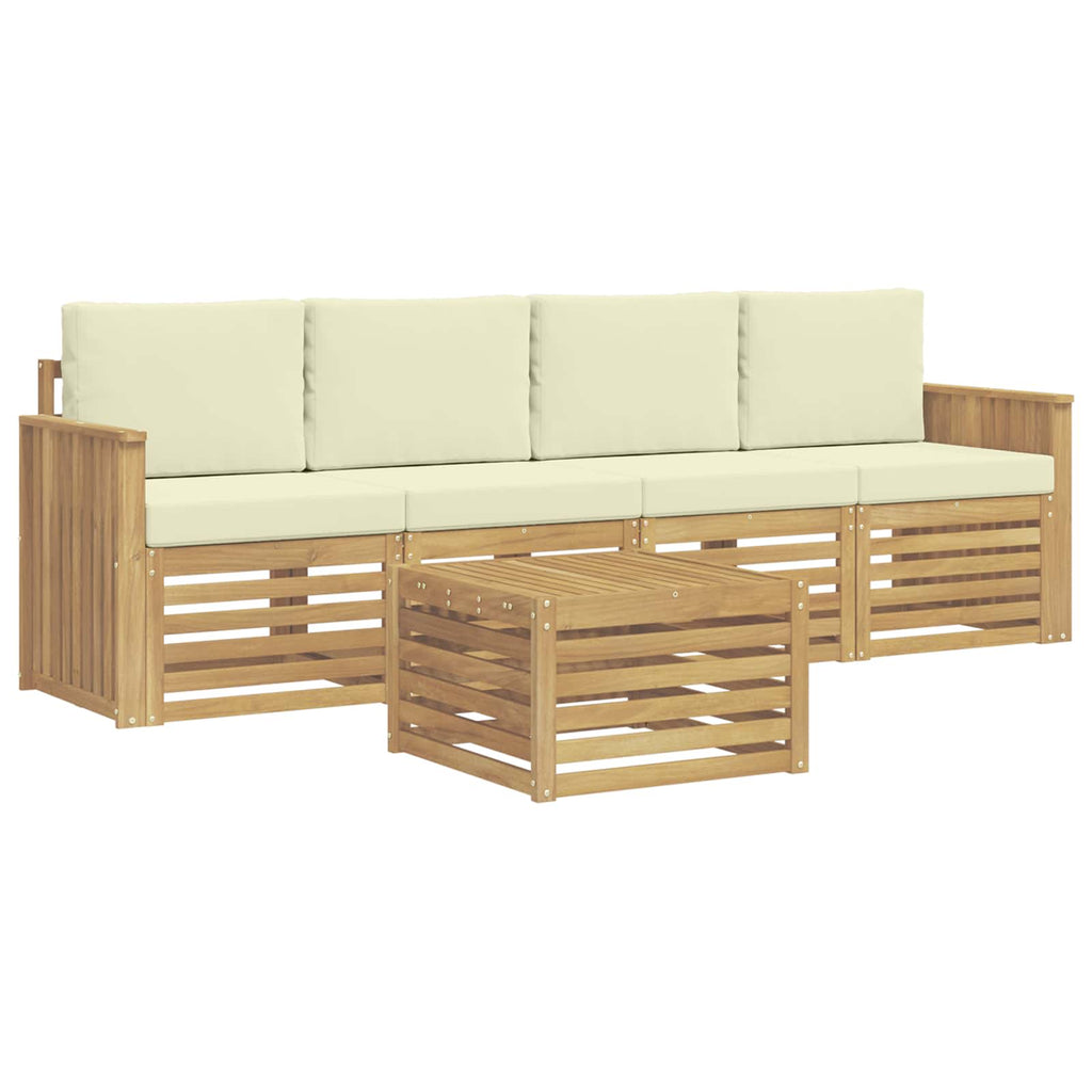 Outdoor-Sofagarnitur mit Kissen 5 pcs Weiß und Creme Polyester