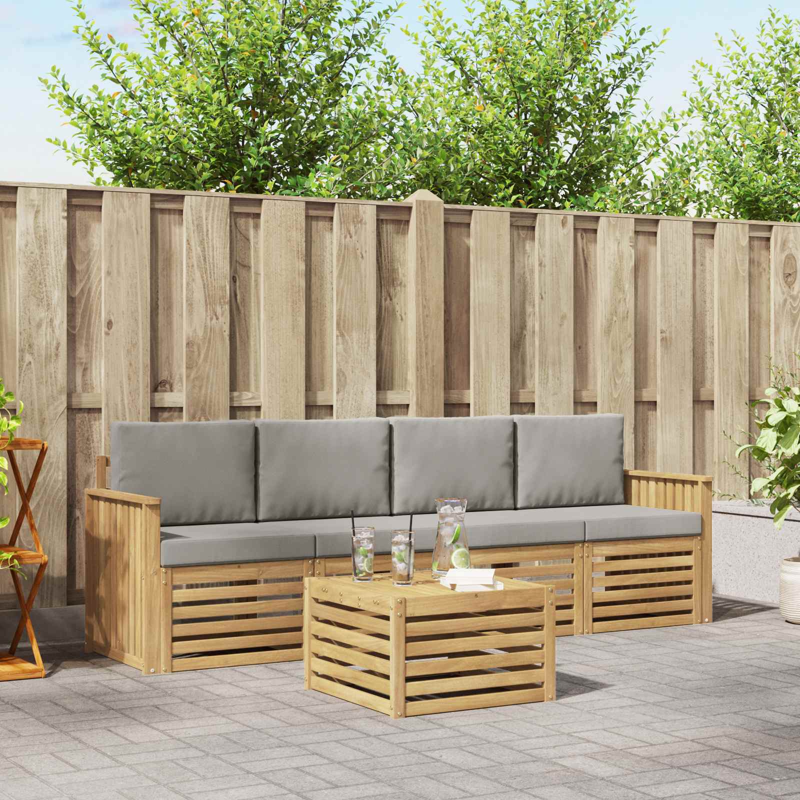 Outdoor-Sofagarnitur 5 pcs Weiß und Hellgrau Polyester