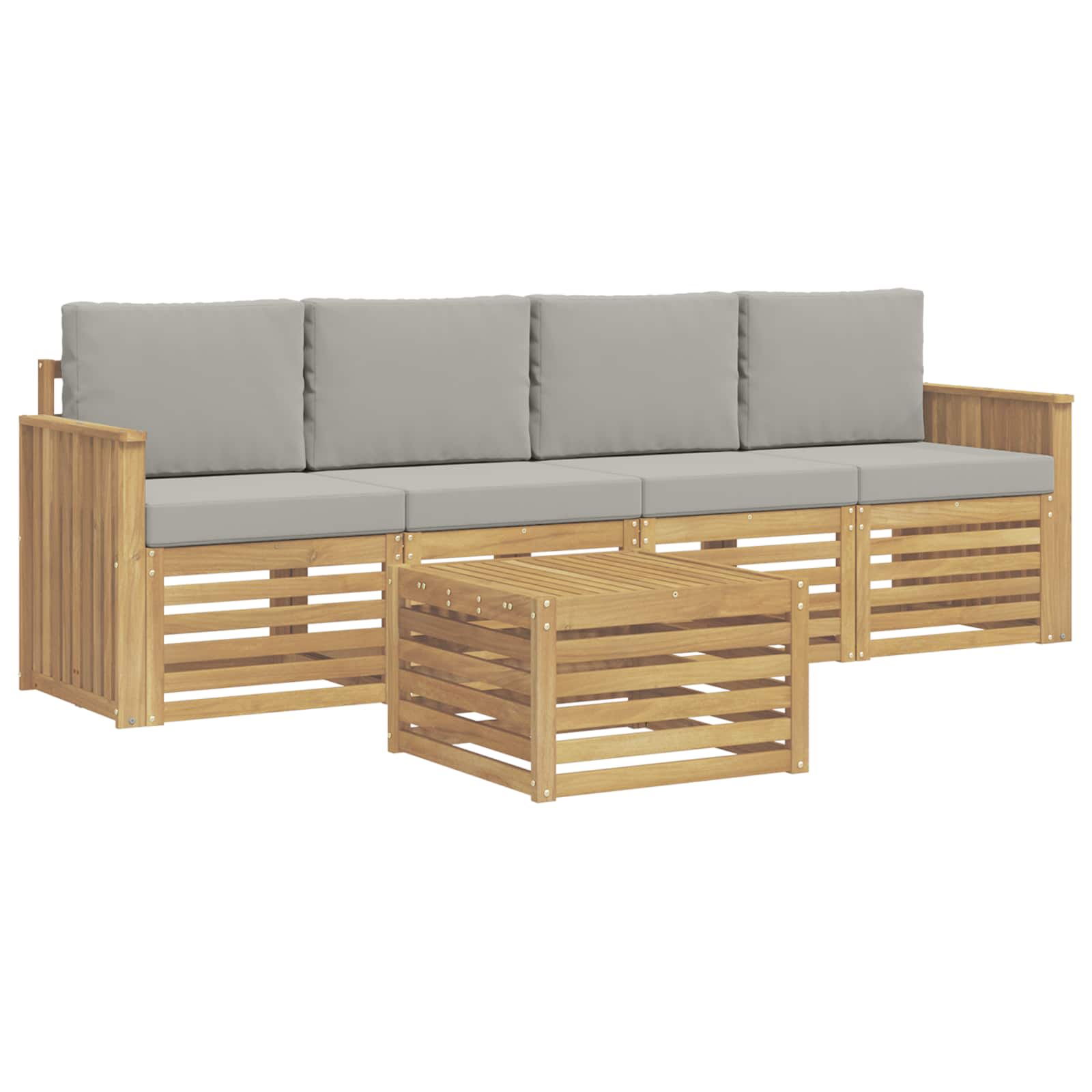 Outdoor-Sofagarnitur 5 pcs Weiß und Hellgrau Polyester