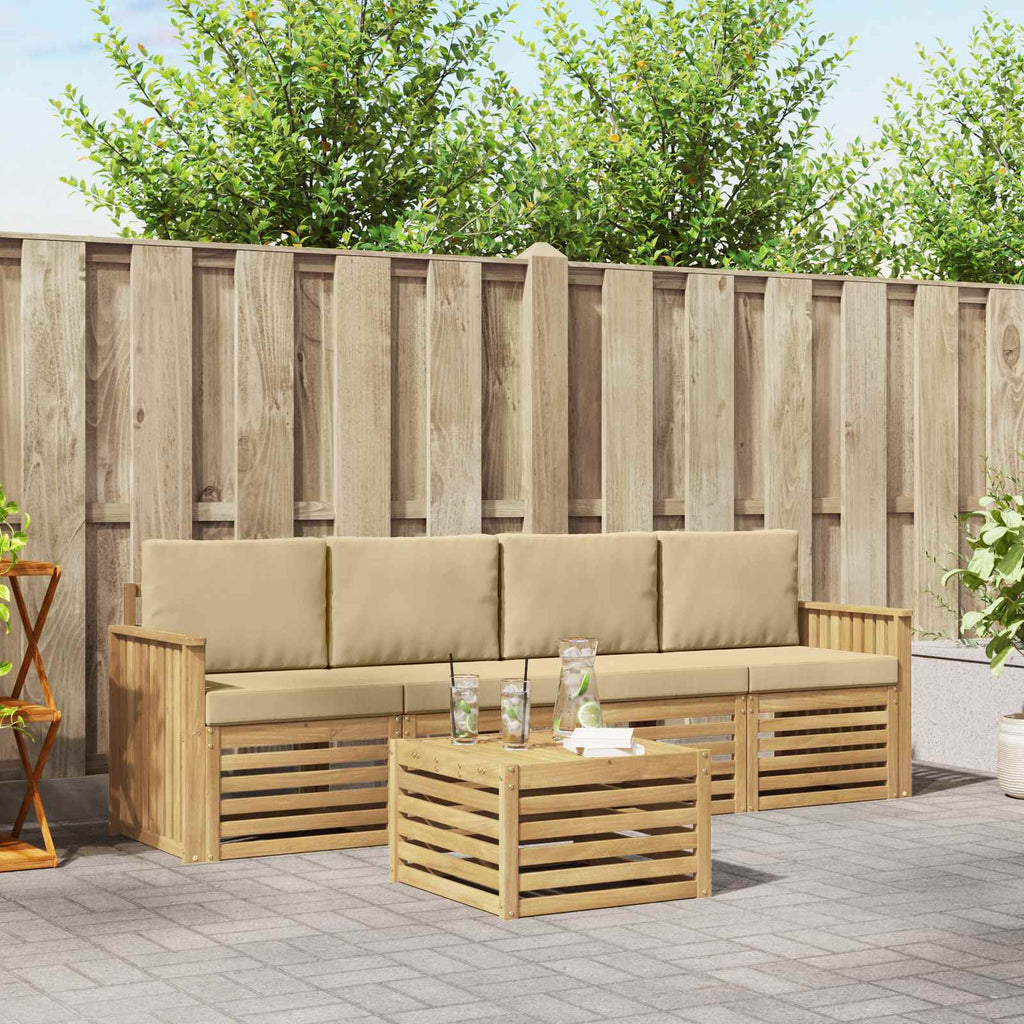 Outdoor-Sofagarnitur mit Kissen 5 pcs Weiß und Beige Polyester