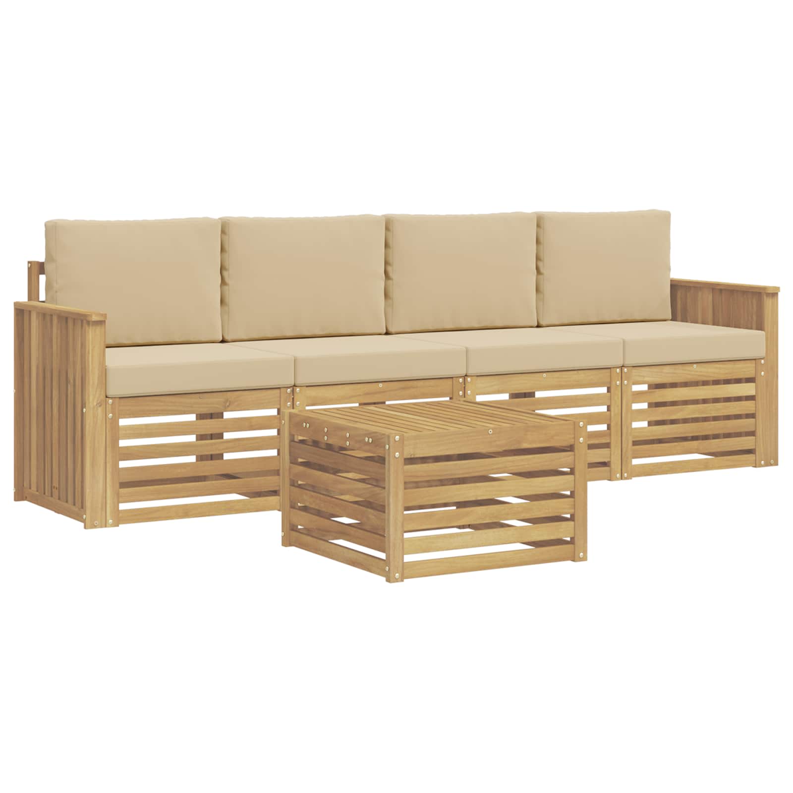 Outdoor-Sofagarnitur mit Kissen 5 pcs Weiß und Beige Polyester