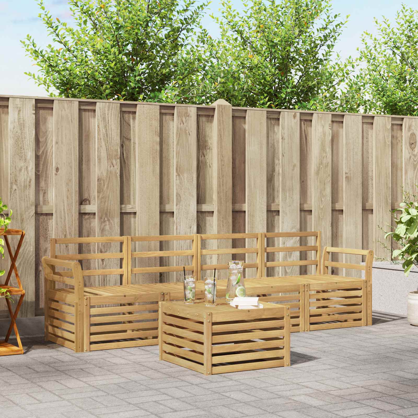 Outdoor-Sofagarnitur 5 pcs Weiß Massivholz Akazie