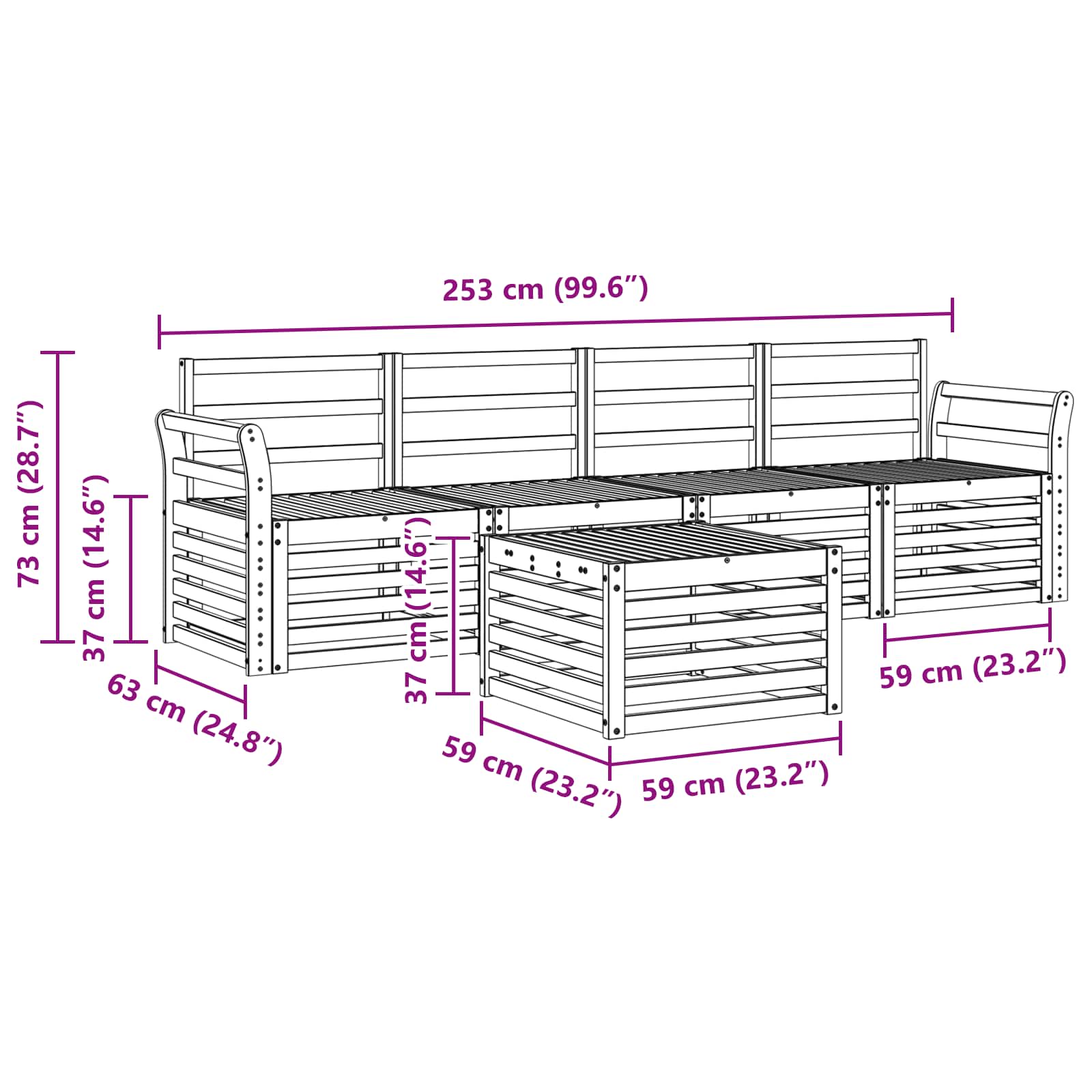 Outdoor-Sofagarnitur 5 pcs Weiß Massivholz Akazie