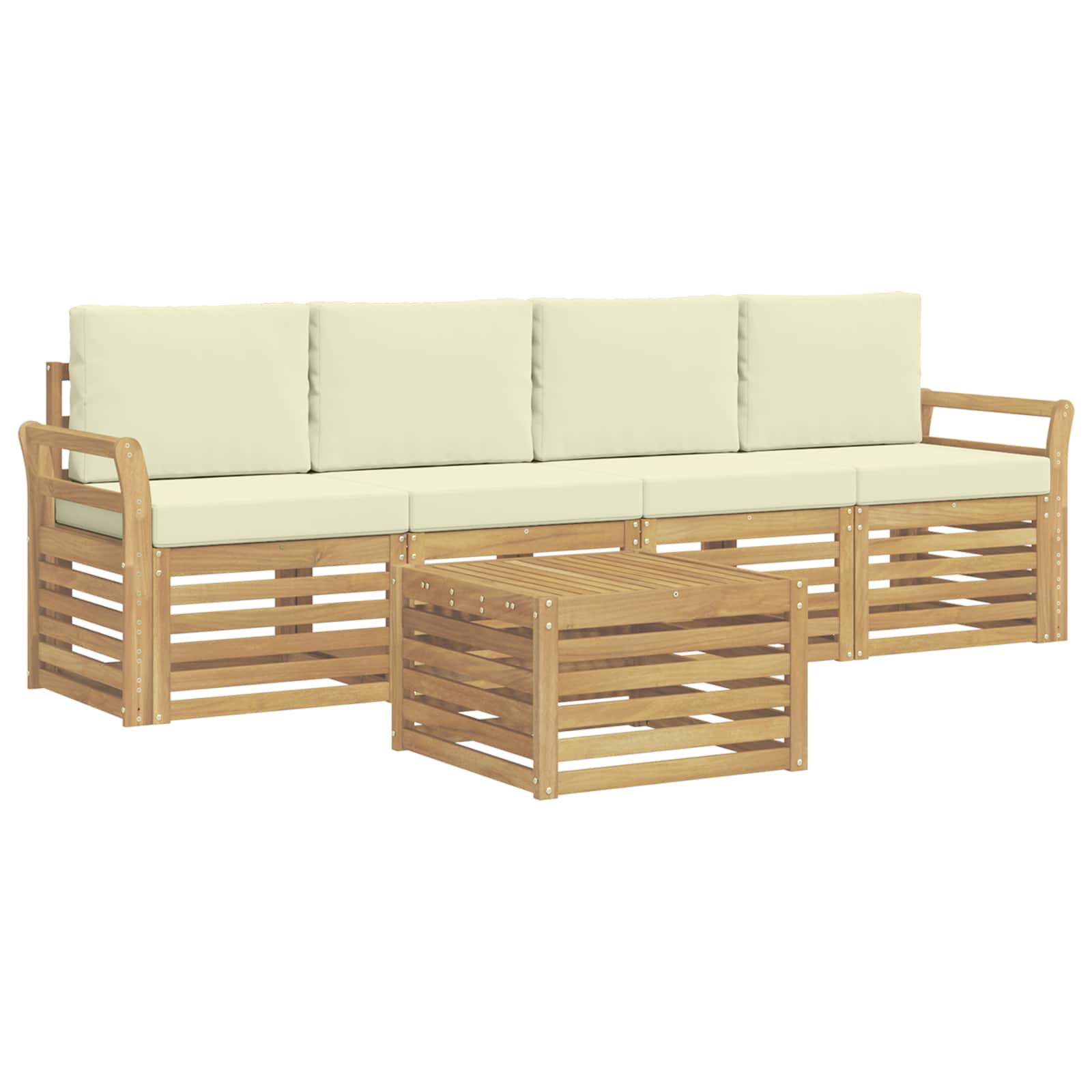 Outdoor-Sofagarnitur mit Kissen 5 pcs Weiß und Creme Polyester