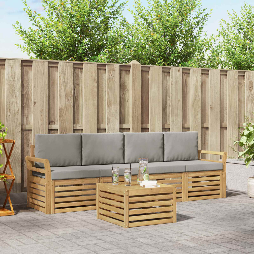 Outdoor-Sofagarnitur 5 pcs Weiß und Hellgrau Polyester