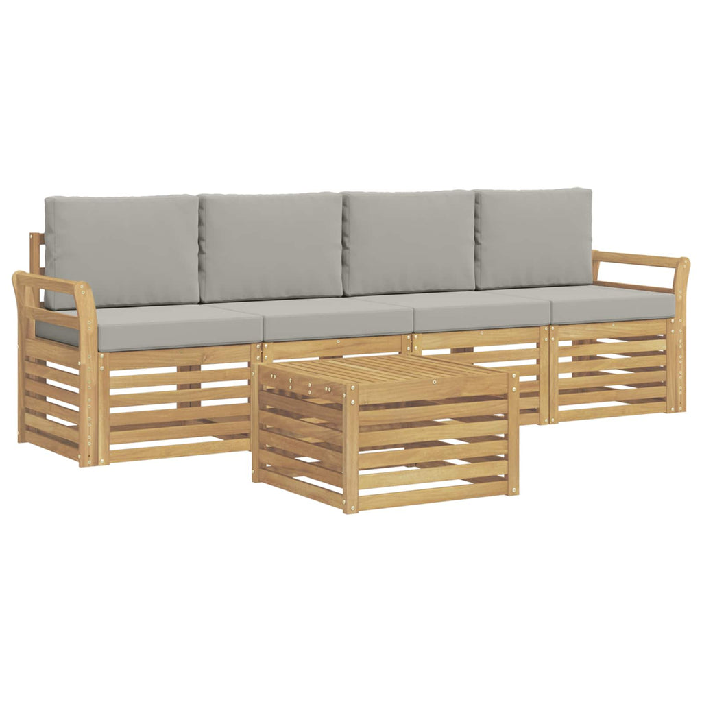 Outdoor-Sofagarnitur 5 pcs Weiß und Hellgrau Polyester