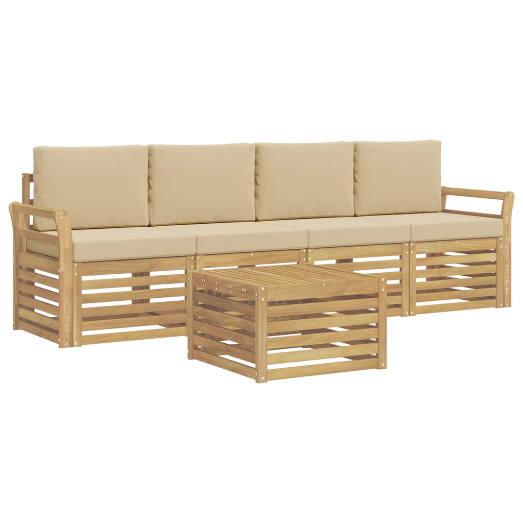 Outdoor-Sofagarnitur mit Kissen 5 pcs Weiß und Beige Polyester