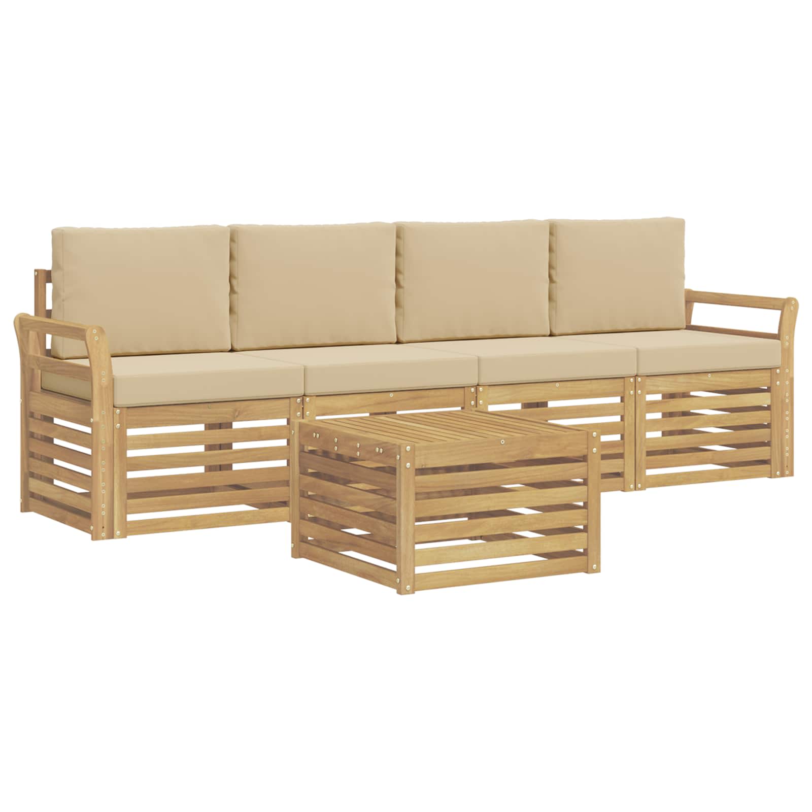 Outdoor-Sofagarnitur mit Kissen 5 pcs Weiß und Beige Polyester