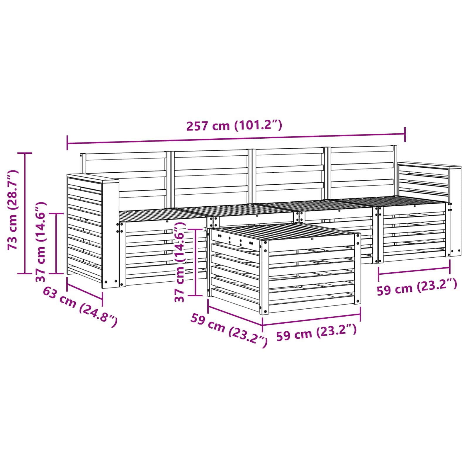 Outdoor-Sofagarnitur 5 pcs Weiß Massivholz Akazie