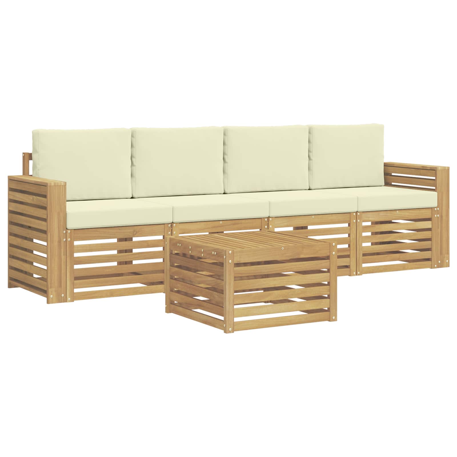 Outdoor-Sofagarnitur mit Kissen 5 pcs Weiß und Creme Polyester