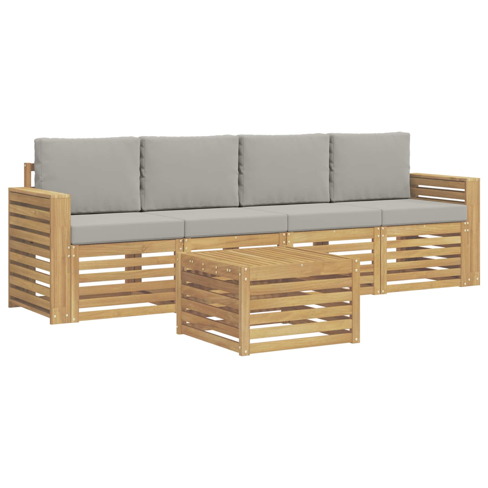 Outdoor-Sofagarnitur 5 pcs Weiß und Hellgrau Polyester