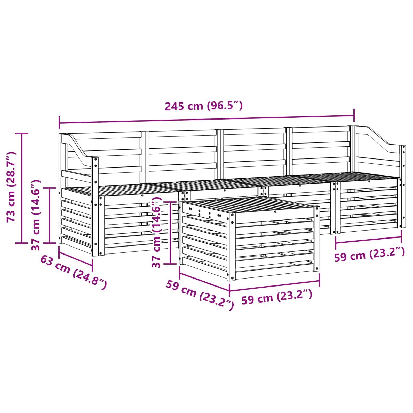 Outdoor-Sofagarnitur 5 pcs Weiß Massivholz Akazie