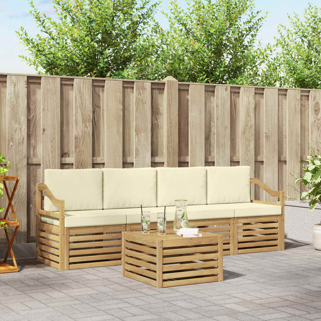 Outdoor-Sofagarnitur mit Kissen 5 pcs Weiß und Creme Polyester