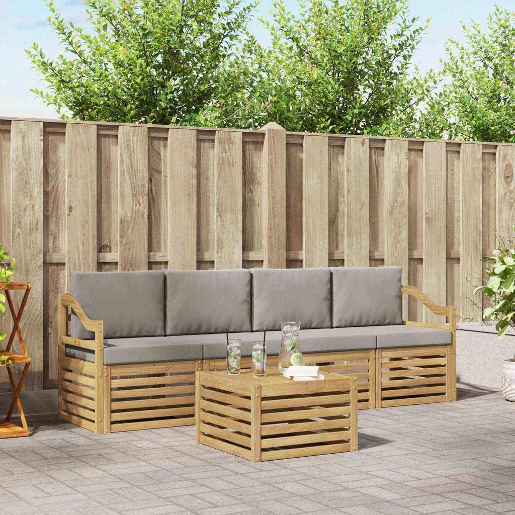 Outdoor-Sofagarnitur 5 pcs Weiß und Hellgrau Polyester