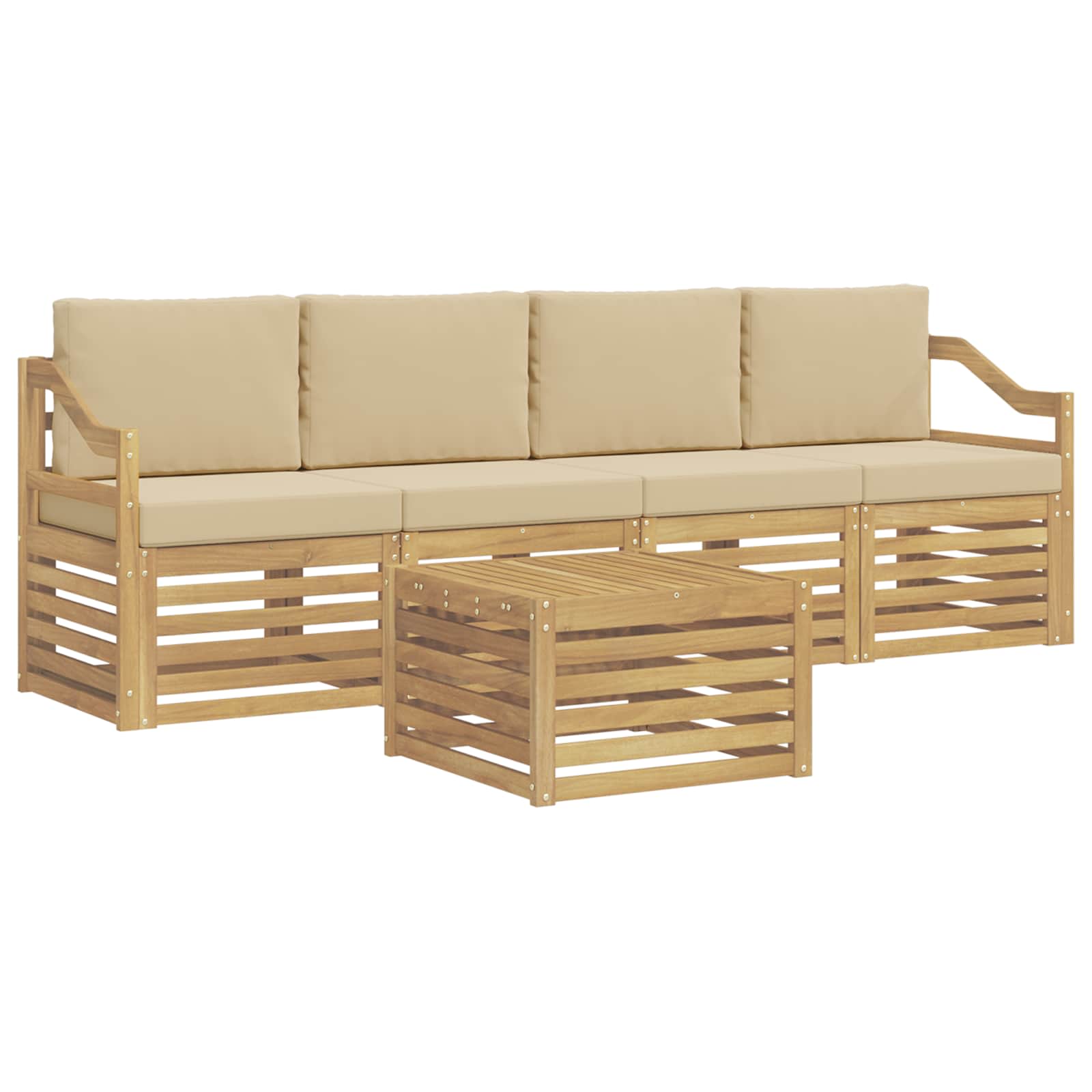 Outdoor-Sofagarnitur mit Kissen 5 pcs Weiß und Beige Polyester