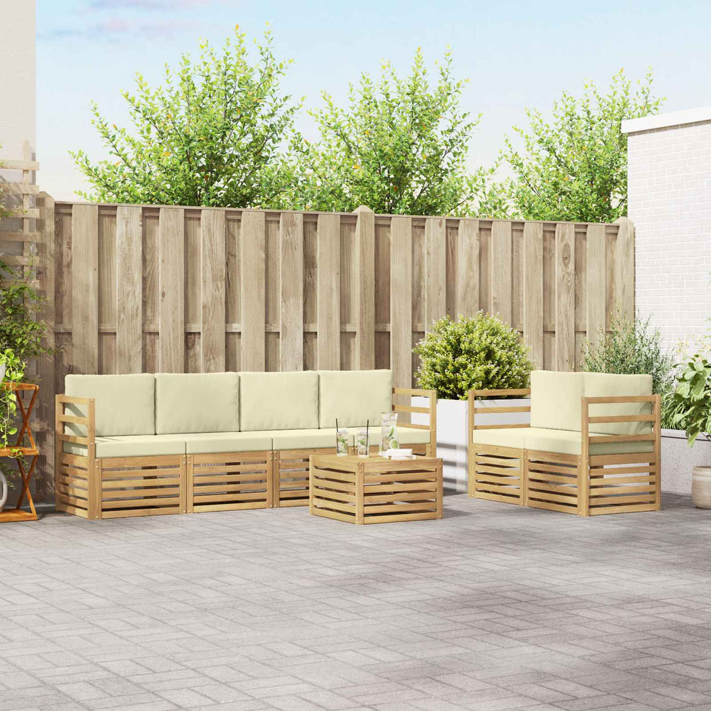 Outdoor-Sofagarnitur mit Kissen 7 pcs Weiß und Creme Polyester