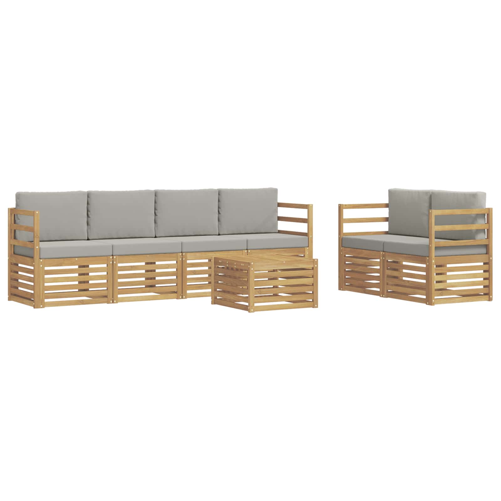 Outdoor-Sofagarnitur 7 pcs Weiß und Hellgrau Polyester