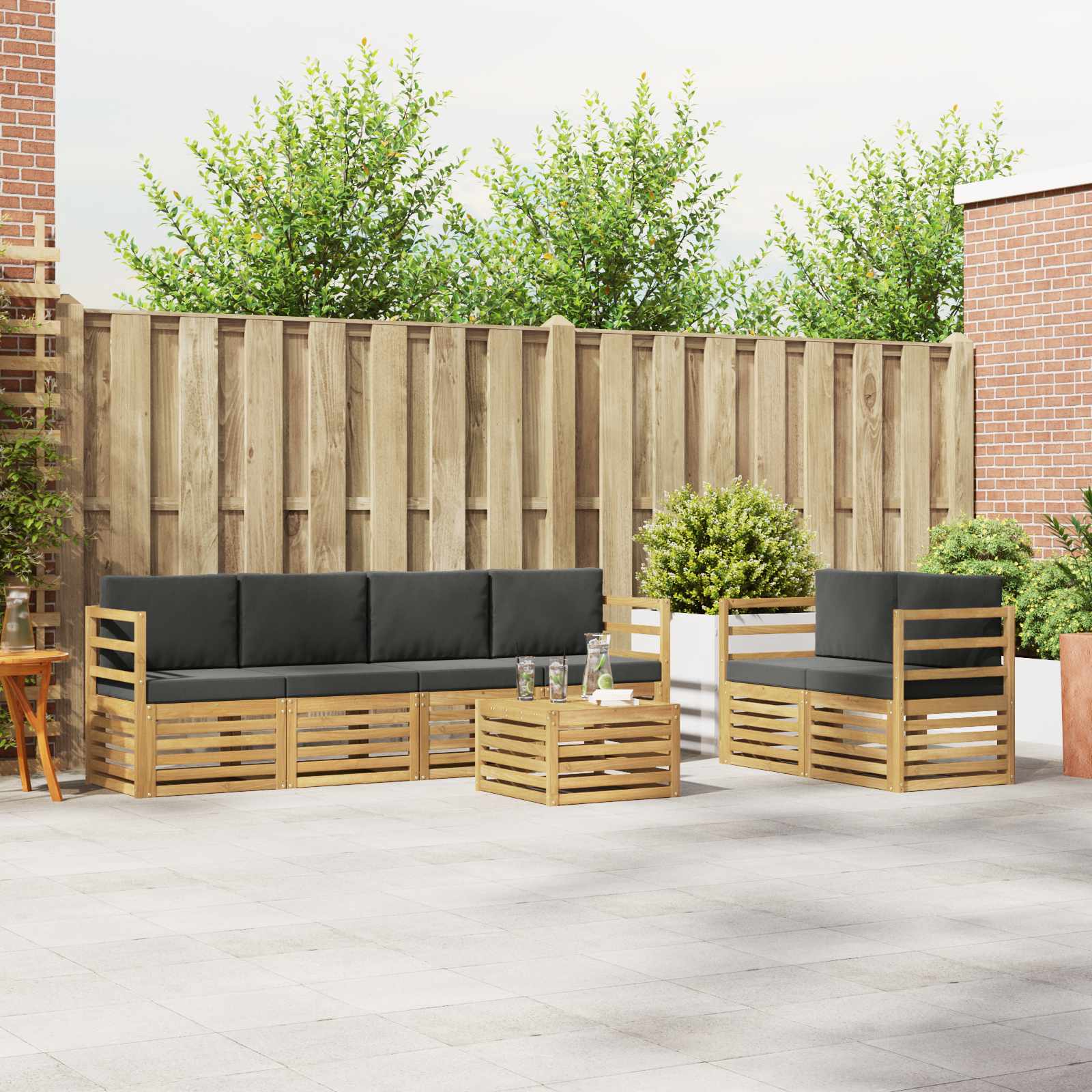 Outdoor-Sofagarnitur 7 pcs Weiß und Anthrazit Polyester