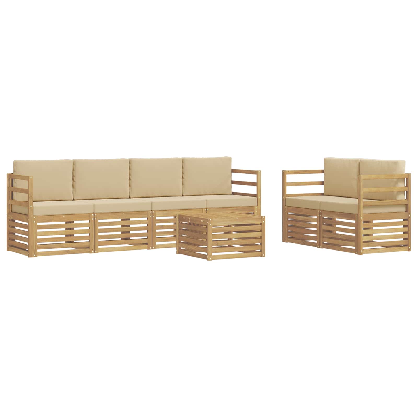 Outdoor-Sofagarnitur mit Kissen 7 pcs Weiß und Beige Polyester