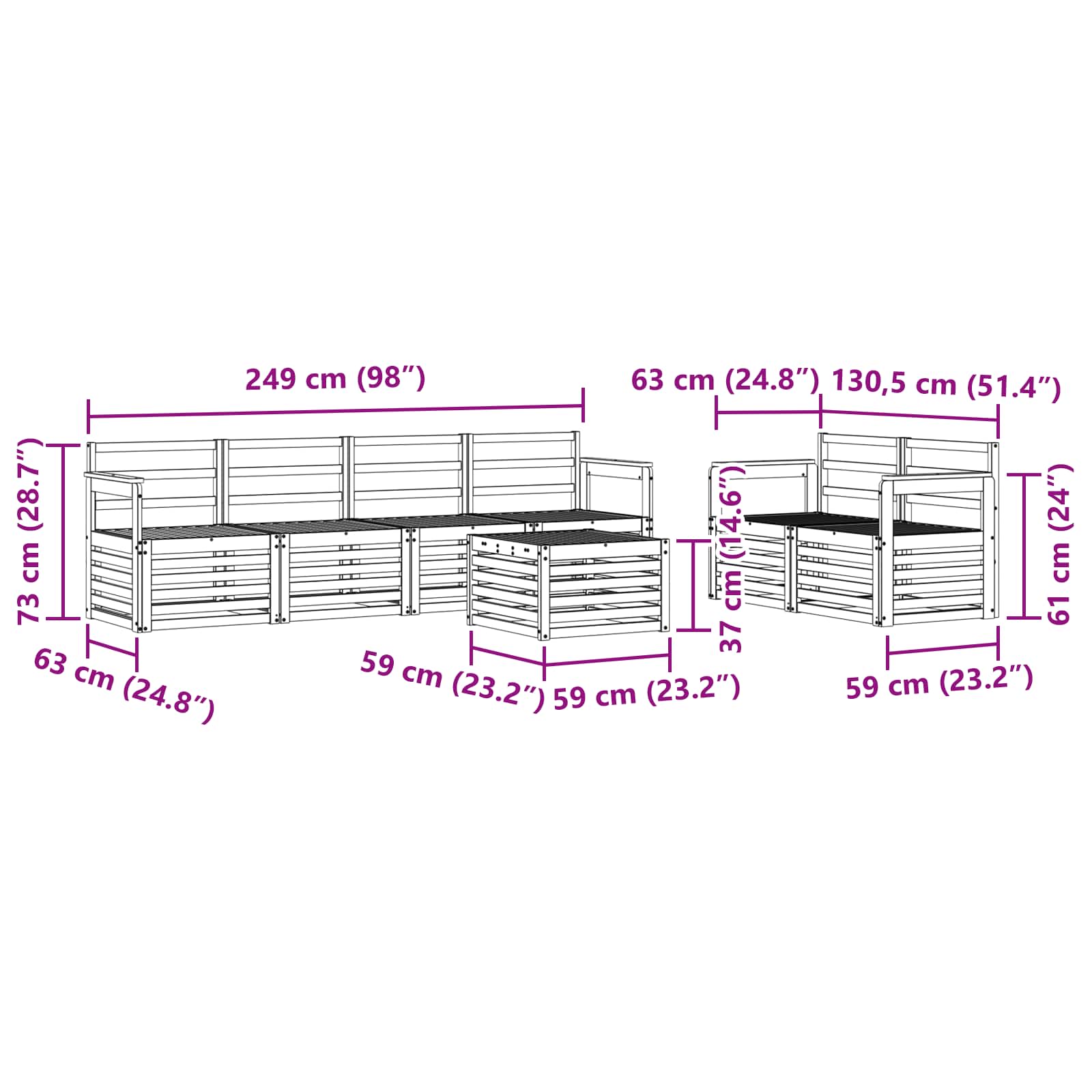 Outdoor-Sofagarnitur 7 pcs Weiß Massivholz Akazie