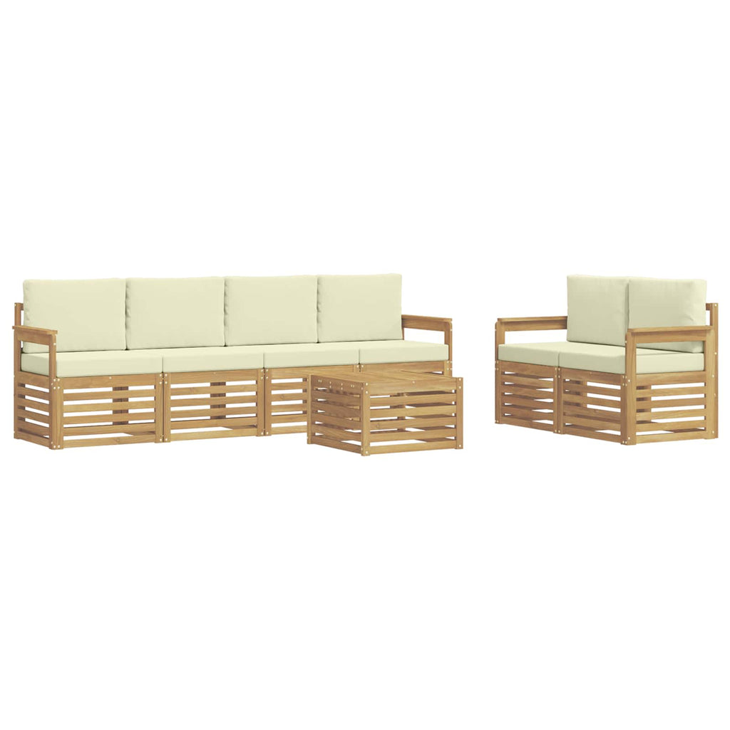 Outdoor-Sofagarnitur mit Kissen 7 pcs Weiß und Creme Polyester