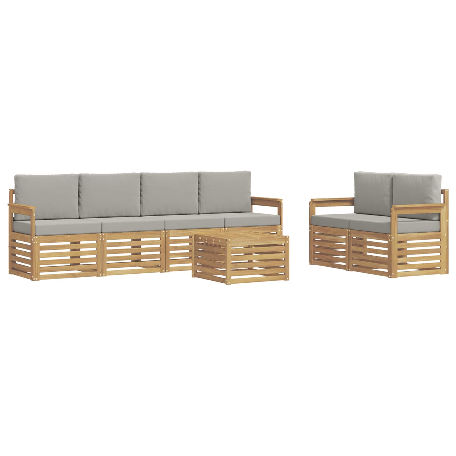Outdoor-Sofagarnitur 7 pcs Weiß und Hellgrau Polyester