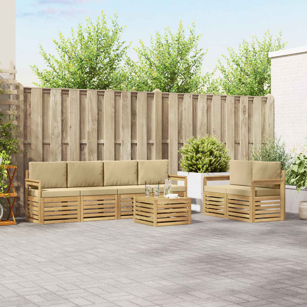 Outdoor-Sofagarnitur mit Kissen 7 pcs Weiß und Beige Polyester