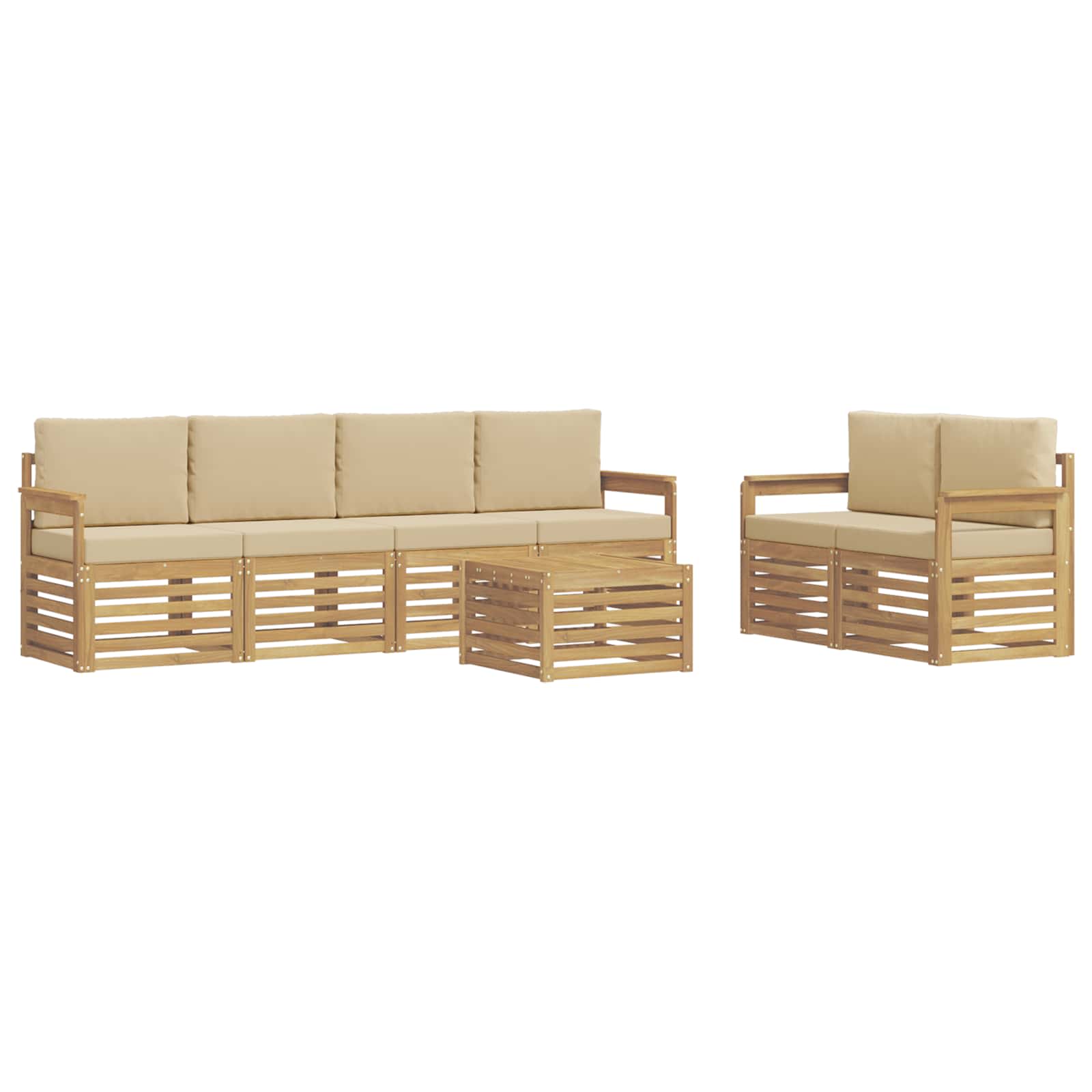 Outdoor-Sofagarnitur mit Kissen 7 pcs Weiß und Beige Polyester